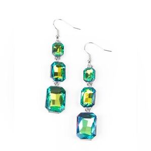 Crystal Drop Earrings Green Blue